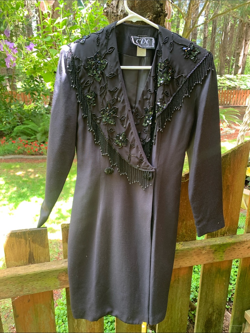 CDC Vintage  Black Beaded Fringe Long Sleeve Dress.